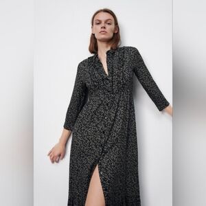 Zara Black Floral Midi Dress (S)